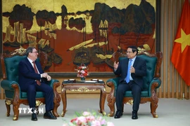 Thủ tướng Phạm Minh Chính tiếp đồng chí Bruno Rodríguez Parrilla, Ủy viên Bộ Chính trị, Đặc phái viên Đảng, Chính phủ Cuba, Bộ trưởng Bộ Ngoại giao Cuba. (Ảnh: Dương Giang/TTXVN)