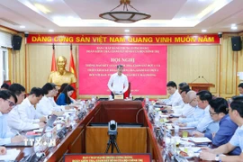Đồng chí Lê Minh Hưng, Ủy viên Bộ Chính trị, Bí thư Trung ương Đảng, Trưởng Ban Tổ chức Trung ương phát biểu. (Ảnh: Phương Hoa/TTXVN)