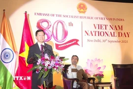 Đại sứ Nguyễn Thanh Hải phát biểu khai mạc buổi lễ. (Ảnh: Ngọc Thúy/TTXVN)