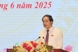 Bí thư Tỉnh ủy, Chủ tịch Hội đồng Nhân dân tỉnh Lào Cai Trịnh Xuân Trường phát biểu bế mạc. (Ảnh: Tiến Khánh/TTXVN)