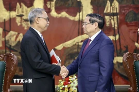 Thủ tướng Phạm Minh Chính tiếp ông Adam Mulawarman Tugio, Đại sứ Đặc mệnh toàn quyền Cộng hòa Indonesia tại Việt Nam. (Ảnh: Dương Giang/TTXVN)