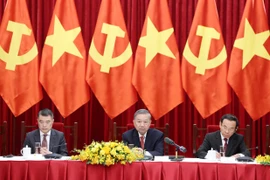 Tổng Bí thư Tô Lâm cùng các đồng chí Lãnh đạo Đảng chủ trì buổi tiếp. (Ảnh: Thống Nhất/TTXVN)