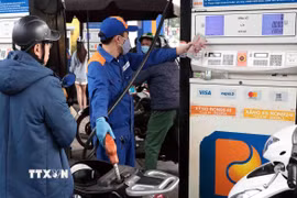 Khách hàng mua bán xăng, dầu tại một điểm kinh doanh xăng dầu của Petrolimex trên địa bàn Hà Nội. (Ảnh: Trần Việt/TTXVN)