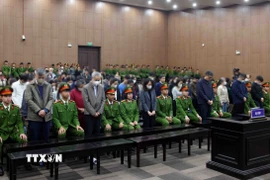 Các bị cáo nghe tòa tuyên án. (Ảnh: Phạm Kiên/TTXVN)