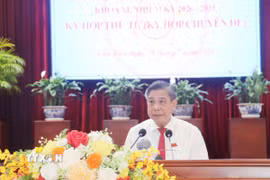Ông Đồng Văn Thanh, Ủy viên BCH Trung ương Đảng, Phó Bí thư Thường trực Thành ủy, Chủ tịch HĐND thành phố Cần Thơ phát biểu. (Ảnh: Ngọc Thiện/TTXVN)