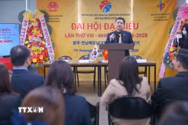 Ông An Vũ Bình, Bí thư thứ hai Đại sứ quán Việt Nam tại Hàn Quốc, phát biểu tại Đại hội. (Ảnh: Đức Thắng/TTXVN)