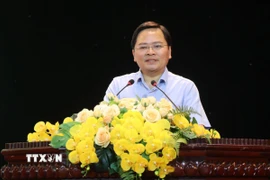 Bí thư Tỉnh ủy Bắc Ninh Nguyễn Anh Tuấn phát biểu tại Hội nghị. (Ảnh: Thanh Thương/TTXVN)