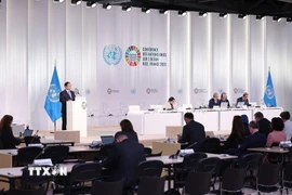 Thủ tướng Phạm Minh Chính phát biểu tại Phiên toàn thể Hội nghị Đại dương Liên Hợp Quốc lần thứ 3. (Ảnh: Dương Giang/TTXVN)