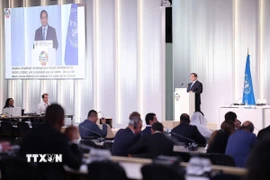 Thủ tướng Phạm Minh Chính phát biểu tại Phiên toàn thể Hội nghị Đại dương Liên Hợp Quốc lần thứ 3. (Ảnh: Dương Giang/TTXVN)