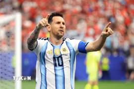 Messi đi vào lịch sử với tư cách chân sút vĩ đại nhất World Cup. (Ảnh: AFP/TTXVN)