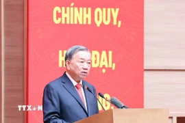 Tổng Bí thư Tô Lâm phát biểu chỉ đạo tại Đại hội đại biểu Đảng bộ Công an Trung ương lần thứ VIII, nhiệm kỳ 2025-2030. (Ảnh: Thống Nhất/TTXVN)