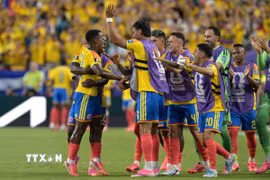 Colombia là đội bóng cuối cùng góp mặt ở vòng 1/8 World Cup 2026. (Ảnh: AFP/TTXVN)