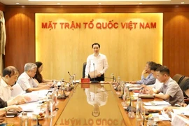 Ông Vũ Văn Tiến, Ủy viên Đoàn Chủ tịch, Trưởng Ban Tuyên giáo Ủy ban Trung ương MTTQ Việt Nam phát biểu tại cuộc làm việc. (Nguồn: mattran)