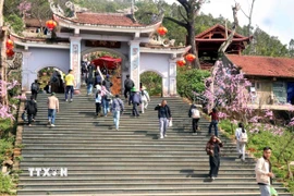 Du khách trẩy hội Chùa Hương Tích. (Ảnh: Công Tường/TTXVN)