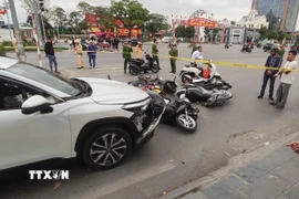 Hiện trường vụ tai nạn tại đường Lê Hồng Phong, phường Hải An, thành phố Hải Phòng. (Ảnh: Hoàng Ngọc/TTXVN)