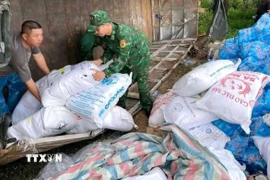 Chính quyền địa phương xã Bắc Lý (huyện Kỳ Sơn), lực lượng biên phòng Đồn biên phòng Mỹ Lý (Bộ đội biên phòng Nghệ An) và Công an đã có mặt tại hiện trường hỗ trợ chủ xe thu gom hàng hóa, nhu yếu phẩm, dọn dẹp hiện trường và điều tiết giao thông. (Ảnh: TTXVN phát)