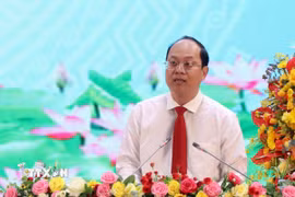 Bí thư Tỉnh ủy Cà Mau Nguyễn Hồ Hải phát biểu nhận nhiệm vụ. (Ảnh: Kim Há/TTXVN)