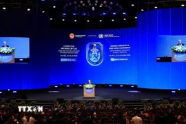 Tổng Thư ký Liên hợp quốc António Guterres phát biểu tại Phiên khai mạc cấp cao Lễ mở ký Công ước Hà Nội. (Ảnh: Tuấn Anh/TTXVN)