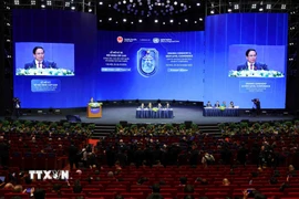 Thủ tướng Phạm Minh Chính phát biểu đề dẫn Phiên thảo luận toàn thể cấp cao thứ nhất tại Lễ mở ký Công ước Hà Nội. (Ảnh: Phương Hoa/TTXVN)