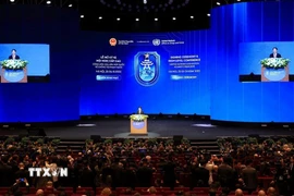 Chủ tịch nước Lương Cường phát biểu khai mạc Lễ mở ký và Hội nghị cấp cao Công ước của Liên hợp quốc về chống tội phạm mạng. (Ảnh: Tuấn Anh/TTXVN)