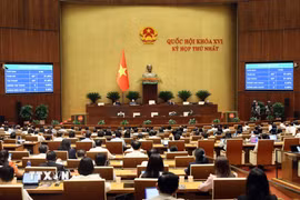 Quốc hội biểu quyết thông qua việc điều chỉnh, bổ sung Chương trình kỳ họp thứ Nhất, Quốc hội khóa XVI. (Ảnh: An Đăng/TTXVN)