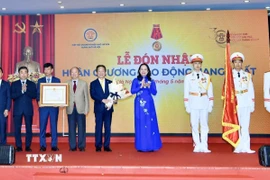Phó Chủ tịch nước Võ Thị Ánh Xuân trao Huân chương Lao động hạng Nhất cho Hiệp hội. (Ảnh: Quốc Lũy/TTXVN)