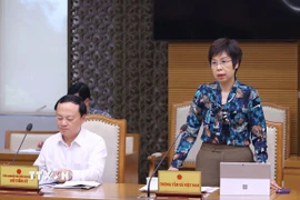 Bà Vũ Việt Trang, Bí thư Đảng ủy, Tổng Giám đốc Thông tấn xã Việt Nam phát biểu. (Ảnh: Văn Điệp/TTXVN)