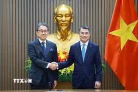 Thủ tướng Lê Minh Hưng tiếp ông Maeda Tadashi, Chủ tịch Ngân hàng hợp tác quốc tế Nhật Bản (JBIC). (Ảnh: Dương Giang/TTXVN)