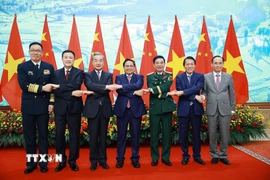 Thủ tướng Phạm Minh Chính tiếp Bộ trưởng Ngoại giao, Quốc phòng, Công an Trung Quốc sang dự Hội nghị lần thứ nhất, Cơ chế đối thoại chiến lược “3+3.” (Ảnh: Dương Giang/TTXVN)