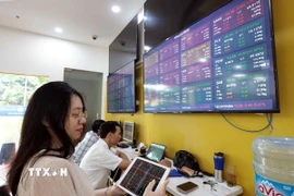 Khách hàng giao dịch chứng khoán. (Ảnh: Trần Việt/TTXVN)