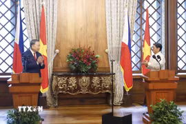 Tổng Bí thư, Chủ tịch nước Tô Lâm và Tổng thống Philippines Ferdinand Romualdez Marcos Jr. tại cuộc gặp gỡ báo chí, thông báo kết quả hội đàm. (Ảnh: Thống Nhất/TTXVN)