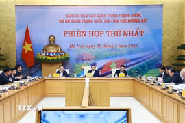 Thủ tướng Phạm Minh Chính chủ trì phiên họp thứ nhất của Ban Chỉ đạo các dự án quan trọng quốc gia lĩnh vực đường sắt. (Ảnh: Dương Giang/TTXVN)