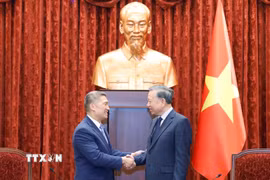 Tổng Bí thư, Chủ tịch nước Tô Lâm tiếp Quyền Bộ trưởng Bộ Hải quân Hoa Kỳ Hùng Cao. (Ảnh: Thống Nhất/TTXVN)