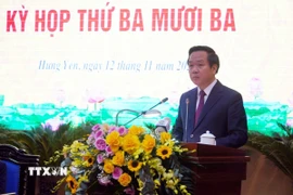 Phó Bí thư Tỉnh ủy, Chủ tịch Ủy ban Nhân dân tỉnh Hưng Yên Phạm Quang Ngọc phát biểu tại kỳ họp. (Ảnh: Nguyễn Công Hải/TTXVN)