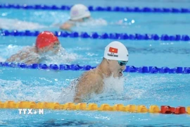 Phạm Thanh Bảo giành HCV nội dung 100m ếch nam. (Ảnh: Minh Quyết/TTXVN)