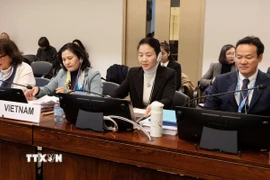 Thứ trưởng Bộ Nội vụ Nguyễn Thị Hà bảo vệ Báo cáo quốc gia lần thứ 9 về thực thi CEDAW. (Ảnh: Phạm Ngọc Ánh/TTXVN)