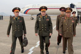 Thứ trưởng Quốc phòng Nga Viktor Goremykin dẫn đầu phái đoàn đã đến Bình Nhưỡng hôm 5/11. (Nguồn: KCNA)