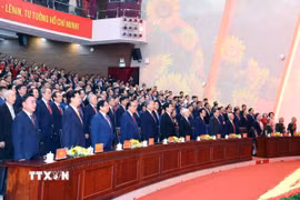 Tổng Bí thư Tô Lâm và các đại biểu thực hiện nghi lễ chào cờ. (Ảnh: Thống Nhất/TTXVN)