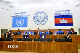 Phiên xét xử phúc thẩm đối với cựu thủ lĩnh Khmer Đỏ Khieu Samphan, tại Phnom Penh, Campuchia, ngày 16/8/2021. (Ảnh: AFP/TTXVN)
