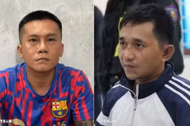 Đối tượng Phạm Anh Tài, còn gọi là Tài “đen” (trái) và Lê Văn Ân, sinh năm 1993 tại cơ quan công an. (Ảnh: TTXVN phát)