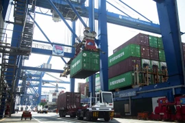 Bốc dỡ hàng hóa trên Cảng Cát Lái (phường Cát Lái) thuộc hệ thống Cảng biển Thành phố Hồ Chí Minh. (Ảnh: Hồng Đạt/TTXVN)