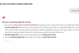 Trợ lý AI sử dụng web giúp người dân tra cứu đơn vị hành chính mới một cách dễ dàng. (Ảnh chụp màn hình)