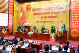 Kỳ họp thứ nhất, Hội đồng Nhân dân tỉnh Lạng Sơn khóa XVIII, nhiệm kỳ 2026-2031. (Ảnh: Vũ Văn Đạt/TTXVN)