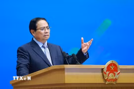 Thủ tướng Phạm Minh Chính phát biểu tại buổi gặp mặt Gương mặt trẻ Việt Nam tiêu biểu, triển vọng và cán bộ Đoàn tiêu biểu. (Ảnh: Dương Giang/TTXVN)