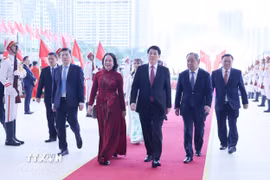Chủ tịch nước Lương Cường và Phó Chủ tịch nước Võ Thị Ánh Xuân dự khai mạc Đại hội Thi đua yêu nước toàn quốc lần thứ XI. (Ảnh: Lâm Khánh/TTXVN)