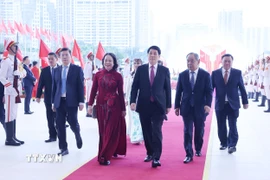 Chủ tịch nước Lương Cường và Phó Chủ tịch nước Võ Thị Ánh Xuân dự khai mạc Đại hội Thi đua yêu nước toàn quốc lần thứ XI. (Ảnh: Lâm Khánh/TTXVN)