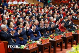 Tổng Bí thư Tô Lâm cùng các đại biểu tham dự Đại hội Thi đua yêu nước lần thứ XI. (Ảnh: Dương Giang/TTXVN)