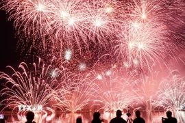 Pháo hoa thắp sáng sông Hàn tại Lễ hội pháo hoa Quốc tế Đà Nẵng 2025. (Ảnh: Quốc Dũng/TTXVN)