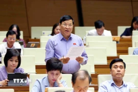 Đại biểu Quốc hội tỉnh Vĩnh Phúc Trần Văn Tiến phát biểu. (Ảnh: Phạm Kiên/TTXVN)