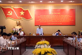 Bí thư Tỉnh ủy Cà Mau Nguyễn Hồ Hải phát biểu chỉ đạo. (Ảnh: Kim Há/TTXVN)
